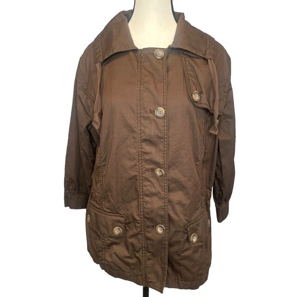Eddie Bauer BROWN Casual Cargo Button Full ZipFront Drawstring Back Jacket Sz XL - Picture 1 of 7